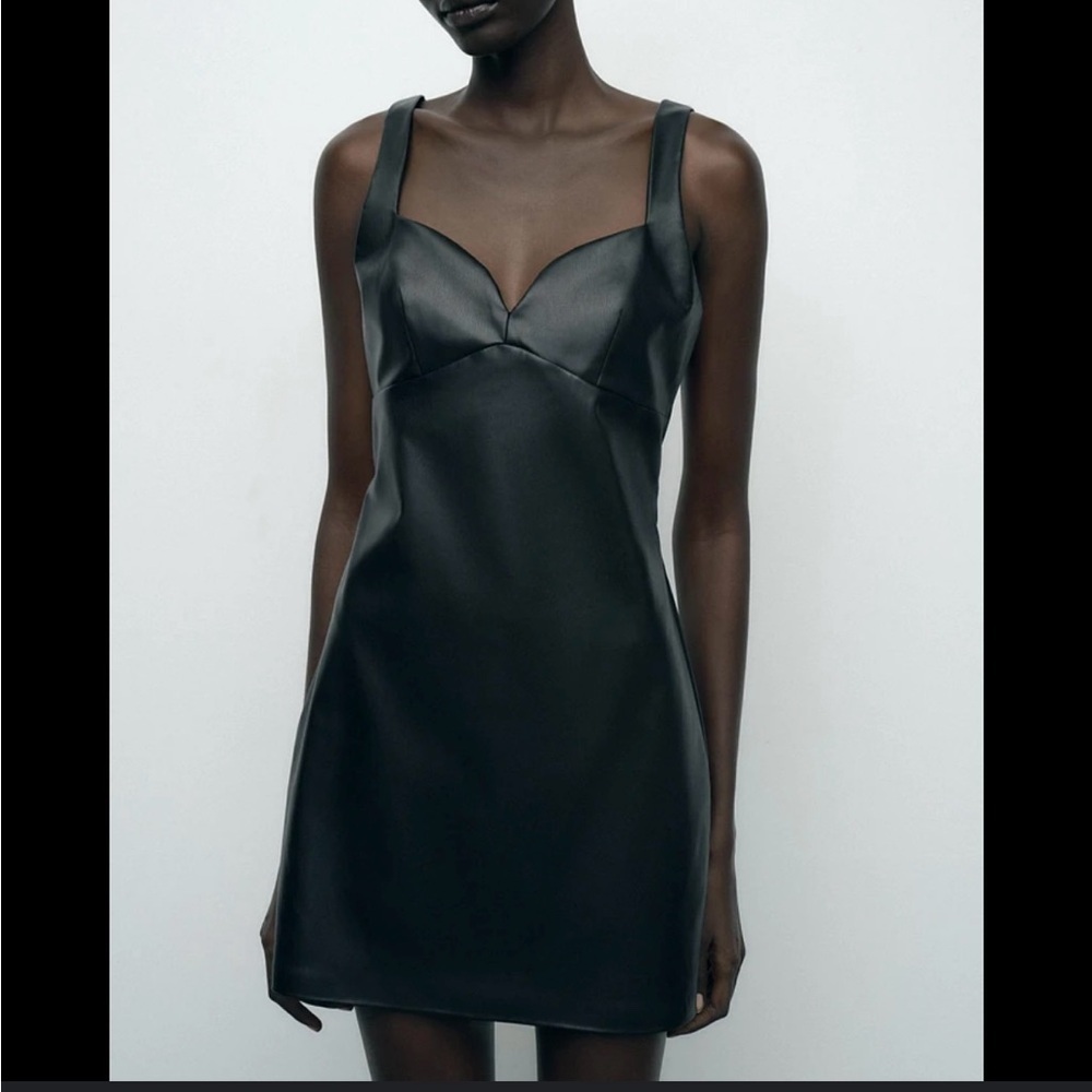 Zara black faux‎ leather mini dress
